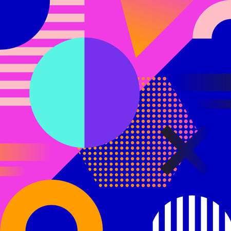 Geometric background. Memphis design. Cool cover design. Abstract shapes compositions Vector illustration.のイラスト素材