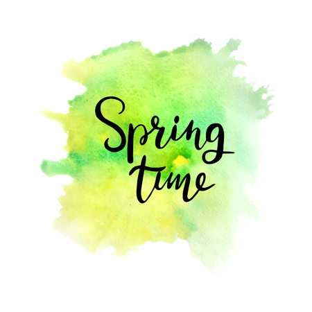 Green and yellow watercolor splash. Spring time watercolor background. Vector illustrationのイラスト素材