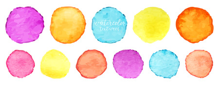 Rainbow watercolor circles set. Vector watercolour circle elements for design. Watercolor circles background. Vector illustration.のイラスト素材