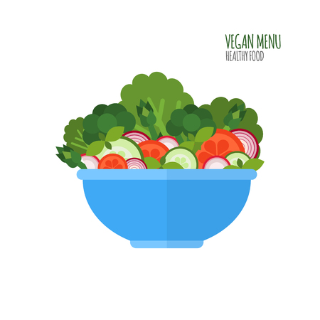Salad bowl. Salad ingredients. Vegan menu. Food icon. Healthy food concept. Vegetarian bowl.のイラスト素材