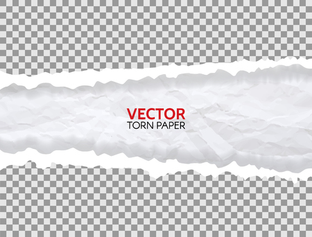 Realistic torn paper on transparent background. Ripped edges of paper. Crumpled paper with space for text. Vector illustration.のイラスト素材