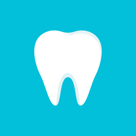Teeth icon isolated on blue background. Clean tooth concept in flat style. Brushing teeth. Dental clinic design. Teeth symbol for mobile app. Vector illustration.の写真素材