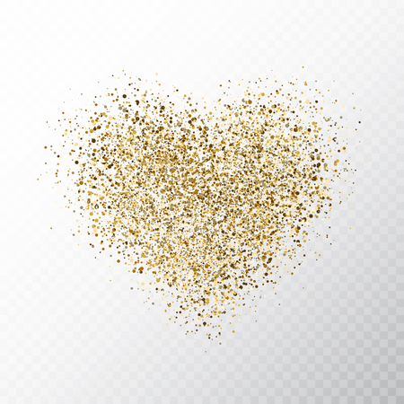 Glitter golden hearts isolated on transparent background. Gold glowing heart banner with star dust. Magic particles. Bright sparkles heart. Holiday luxury design. Vector illustration.のイラスト素材