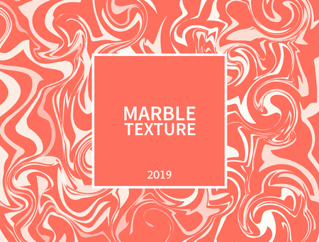 Marble texture. Living coral-color of 2019. Color trend palette. Design template for advertising, blog posts, flyers, textile, banners, poster, cards. Vector illustrationのイラスト素材