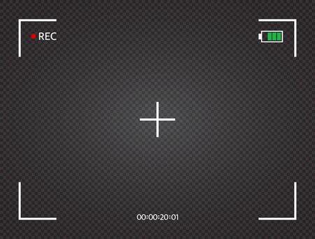 Digital camera display. Camera frame. Viewfinder screen. Photo frame. Black camera display interface. Recording video screen. Vector illustrationのイラスト素材