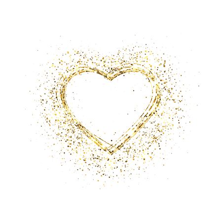 Glitter gold heart frame with space for text. Glowing heart with sparkles and star dust. Holiday luxury design. Valentines Day card. Romantic design with symbol of love. Vector illustration.のイラスト素材
