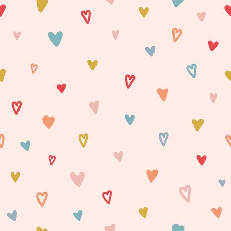 Heart seamless pattern. Color hand drawn heart texture. Valentines Day card. Color doodle hearts in...