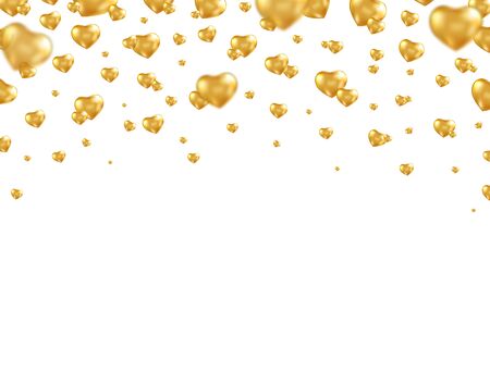 Gold balloon heart frame. Bright helium balloons. Valentine's day card. Golden heart shaped air ballon. Romantic frame. Vector illustration.のイラスト素材