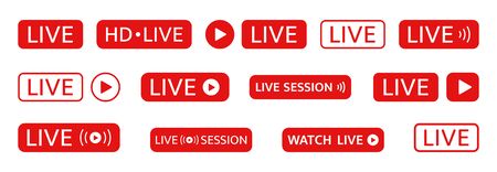 Live stickers set on white background. Social media template. Live stream, video, news symbol.のイラスト素材