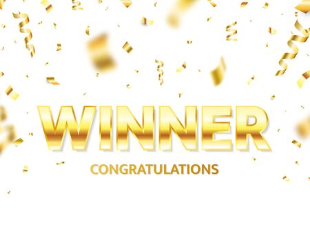 Winner gold text with flying confetti. Luxury congratulations banner. You are win celebration background. Winners team. Successful champions. Vector illustrationのイラスト素材
