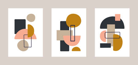 Minimalist design elements. Home decoration. Organic shapes for wall decoration, postcard, brochure cover design. Abstract stain set. Social media cover template. Hand draw shape. Vector illustrationのイラスト素材