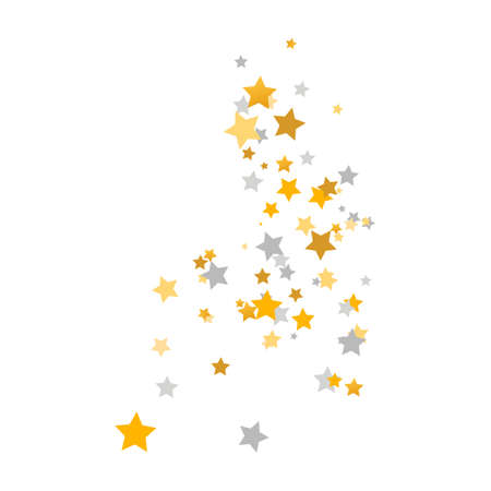 Golden and silver stars composition. Celebration banner. Children room decor. Gold and gray shooting stars. Glitter elegant design elements. Magic decoration. Vector illustrationのイラスト素材
