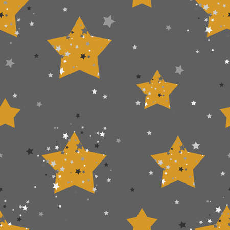 Stars seamless pattern. Cute baby background. Gold and black stars fashion wallpaper. Bright luxury design elements. Abstract texture. Space textile. Vector illustrationのイラスト素材