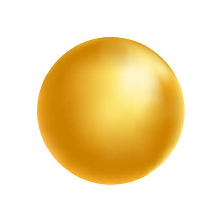 Gold sphere. Golden glass ball. 3d metal shape. Beauty yellow bubble. Oil circle. Shine luxury design element. Organic and natural cosmetic concept. Vector illustrationのイラスト素材