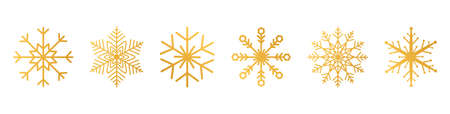 Snowflakes golden set. Christmas gold celebration long banner. Winter web design. Happy New Year card. Holiday background. Season greeting. Glitter luxury card. Vector illustrationのイラスト素材