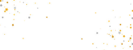 Golden and silver stars on white background. Starry frame. Glitter elegant design element. Gold shooting star. Stardust trail. Galaxy magic decoration. Christmas texture. Vector illustrationのイラスト素材
