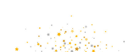Golden and silver stars confetti on white background. Starry frame. Glitter elegant design element. Gold shooting star. Stardust trail. Galaxy magic decoration. Christmas texture. Vector illustrationのイラスト素材