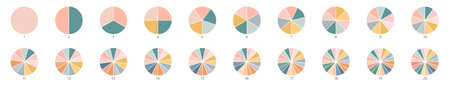 Pie chart color icons. Segment slice sign. Circle section graph. 1,20,19,18,16,9 segment infographic. Wheel round diagram part. Three phase, six circular cycle. Geometric element. Vector illustrationのイラスト素材