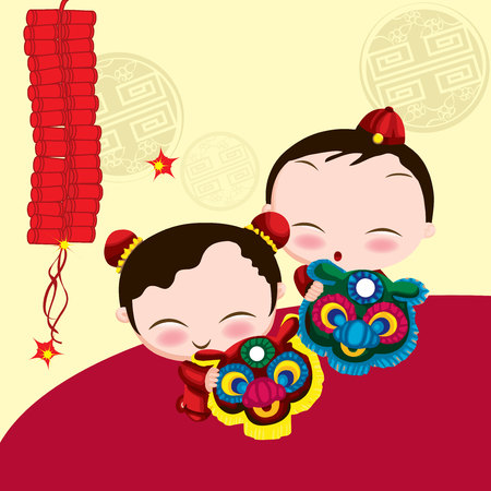 Lion Dance cute coupleのイラスト素材