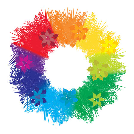 right holiday decor with a rainbow ornament wreathのイラスト素材