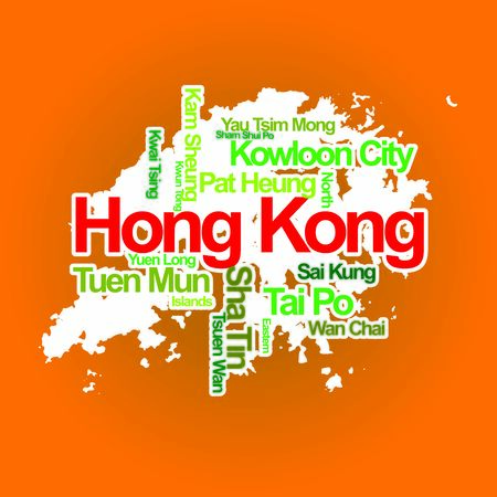 Hong Kong Map cities names travel tourismのイラスト素材