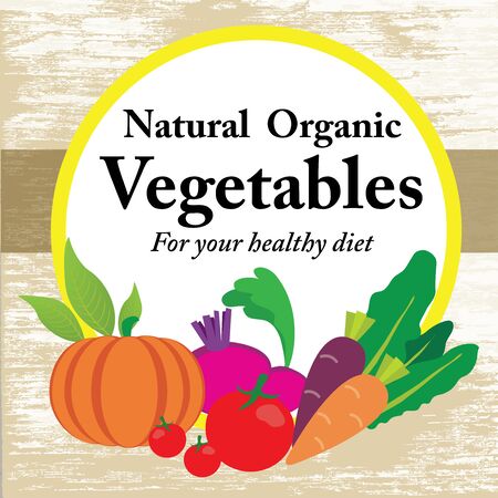 natural organic vegetable set label stickerのイラスト素材