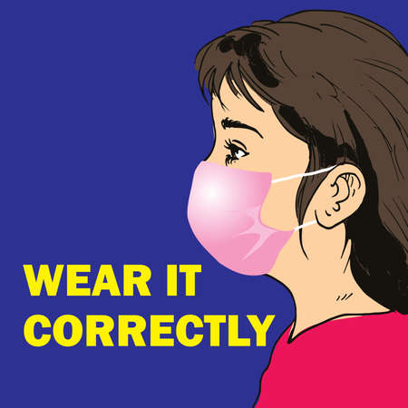 Vector illustration How to Wear medical face mask Correctlyのイラスト素材