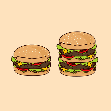 Two juicy burgers isolatedの写真素材