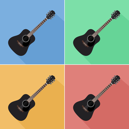 Black flat acoustic guitar icons. Set of 4.の写真素材