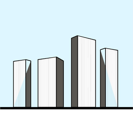 Business city buildings illustration of line art flat simple isolated white flat city buildings isolated on blue sky background with shadows vector eps 10のイラスト素材