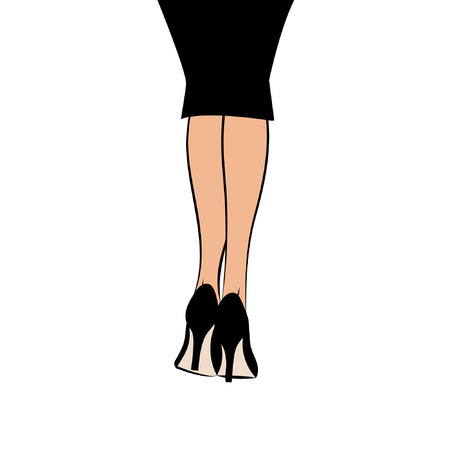 Vector graphic illustration silhouette of female legs in skirt isolated on white background in high heels black stiletto shoes vector eps 10のイラスト素材