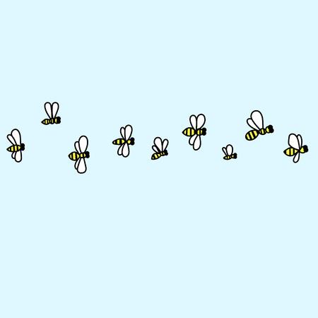 Illustration hand drawing honey bees cartoon isolated on blue background vector eps 10のイラスト素材