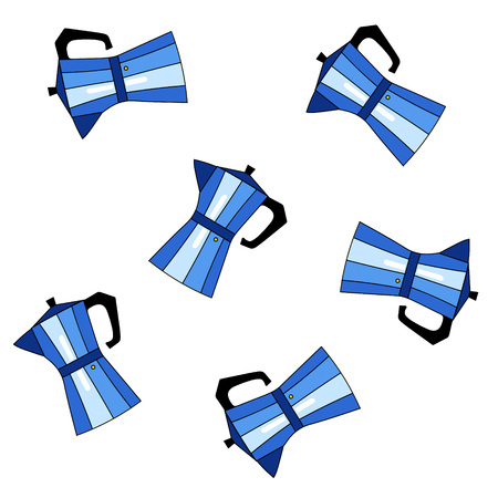Illustration pattern of colorful hand drawn blue metal coffee maker isolated on white background vector eps 10のイラスト素材