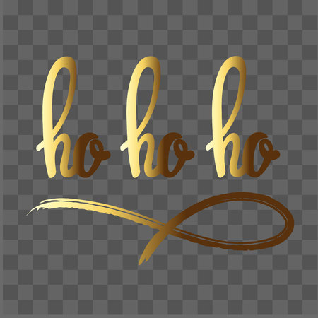 Ho ho ho hand drawn lettering in gold color with brush stroke, shiny and bright wish, design for Christmas holidays New Year card, isolated on transparent background, vector eps 10のイラスト素材