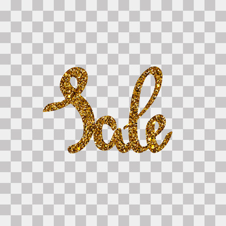 Hand drawn lettering Sale in gold color with glitter shimmering, on transparent background for banner, poster, card, vector eps 10のイラスト素材