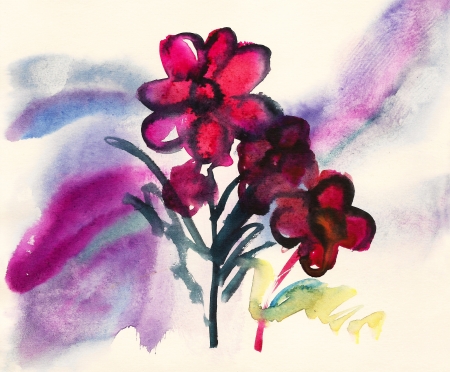 Pink flowers painted in watercolor  の写真素材