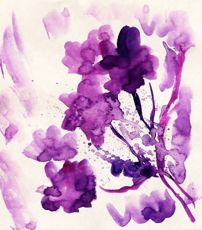 Purple grunge flowers painted in watercolorの写真素材