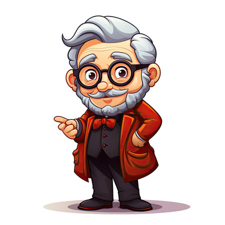 Vector illustration of Cartoon old man in a red jacket and glasses.の素材