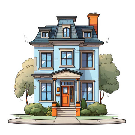 Vector illustration of a beautiful old house in the city. Cartoon style.の素材