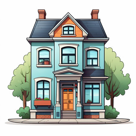 Beautiful old house in the city. Vector illustration. Cartoon style.の素材