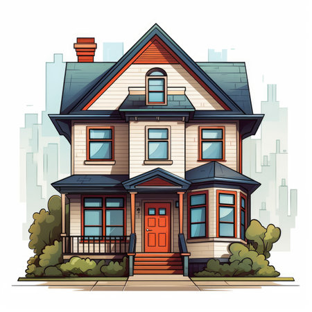 Vector cartoon illustration of a two-storey house in the city.の素材