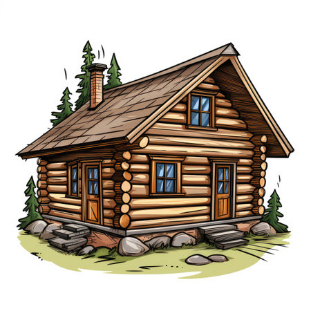 Wooden log house in the forest. Vector illustration of a log house.の素材