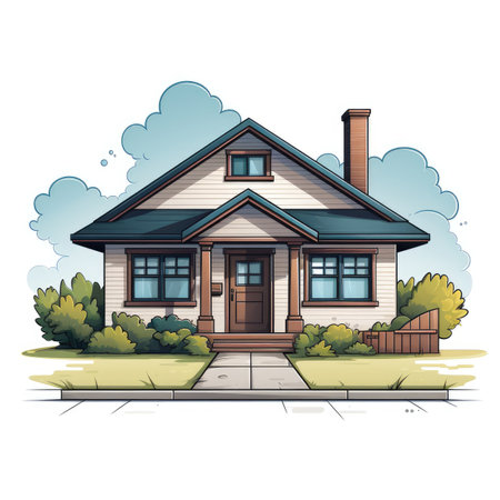 House on the street. Cartoon style. Vector illustration isolated on white background.の素材