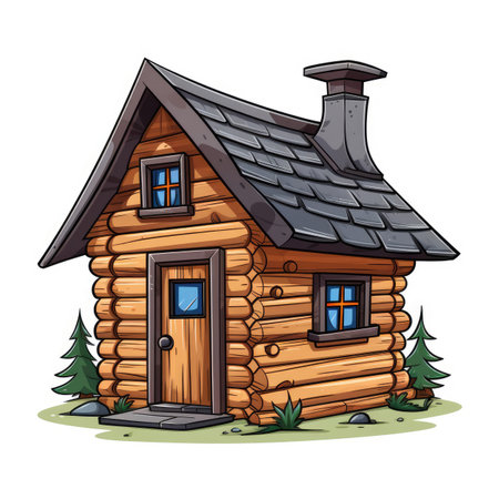 Wooden house in the forest. Vector illustration of a log house.の素材