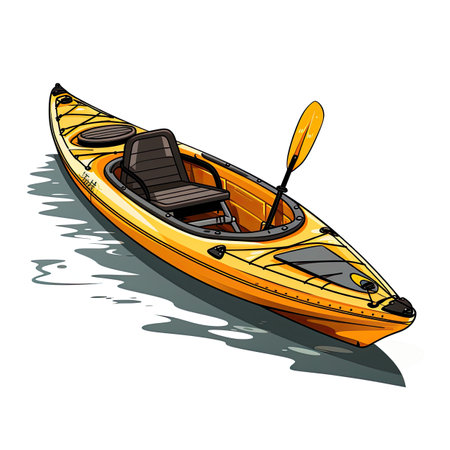 Yellow kayak isolated on white background. Vector hand drawn illustration.の素材