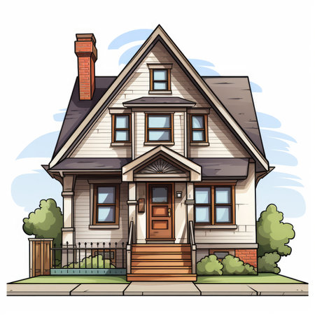 Cartoon house. Vector illustration of a private house with a porch.の素材