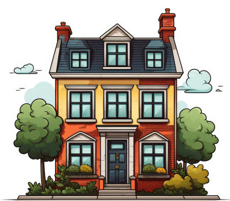 Illustration of an old house on a white background, vector illustrationの素材