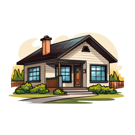 Vector illustration of a country house in cartoon style on a white background.の素材