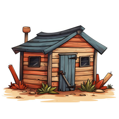 Old wooden house on a white background. Cartoon style.の素材