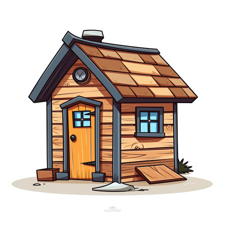 Wooden house. Vector illustration. Isolated on white background.の素材